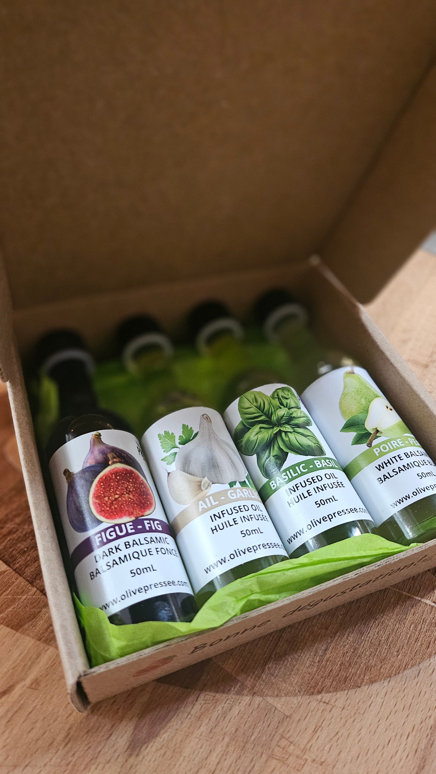 COFFRET DÉGUSTATION OLIVE PRESSÉE (CAISSE DE 5) / OLIVE PRESSÉE TASTING BOX (CASE OF 5)