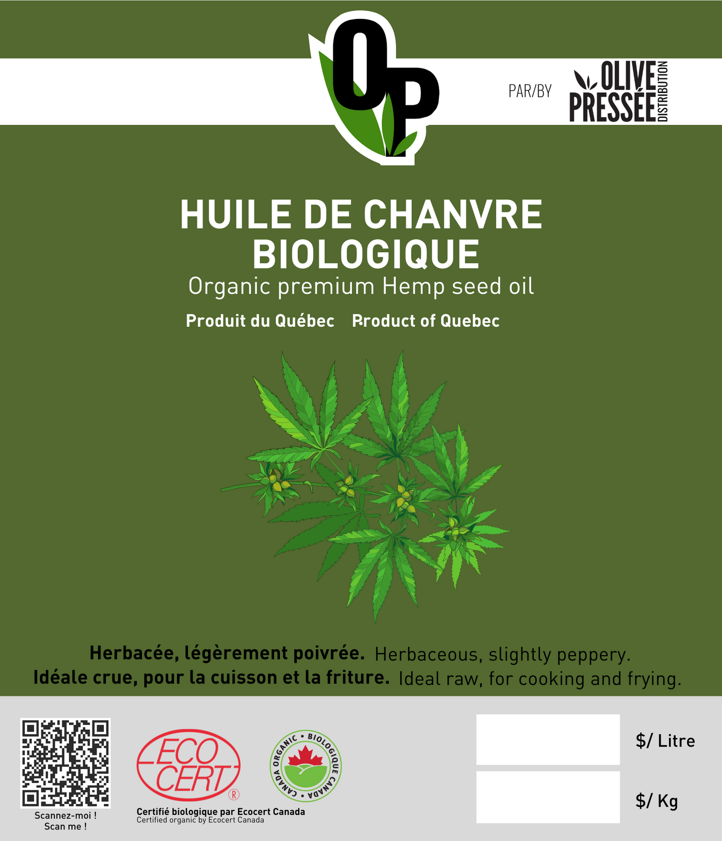 HUILE DE CHANVRE BIOLOGIQUE / ORGANIC HEMP OIL