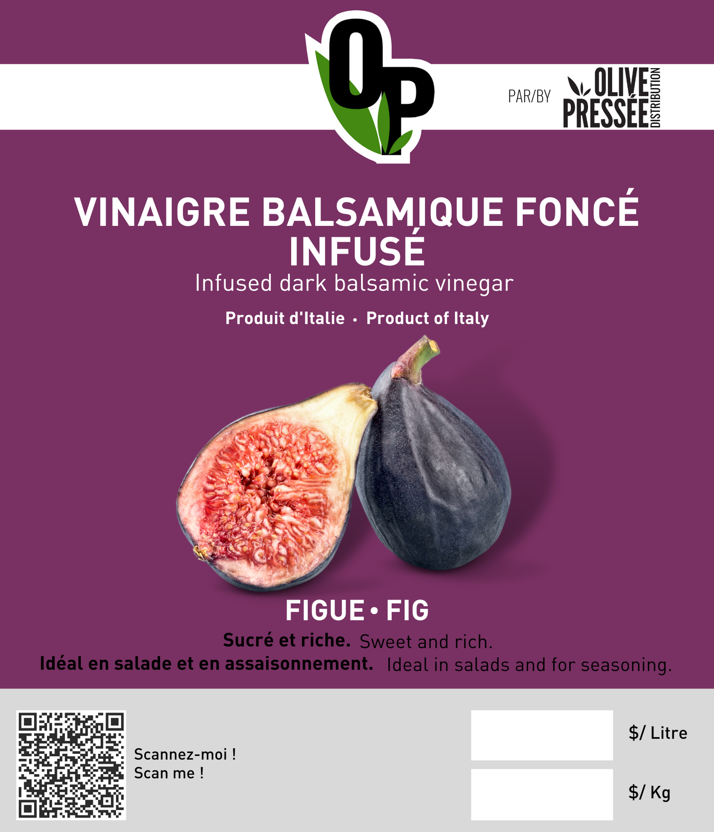 VINAIGRE BALSAMIQUE FONCÉ À LA FIGUE OLIVE PRESSÉE / OLIVE PRESSÉE FIG INFUSED DARK BALSAMIC VINEGAR