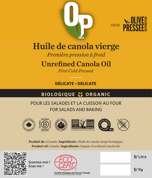 HUILE DE CANOLA BIOLOGIQUE/  ORGANIC CANOLA OIL