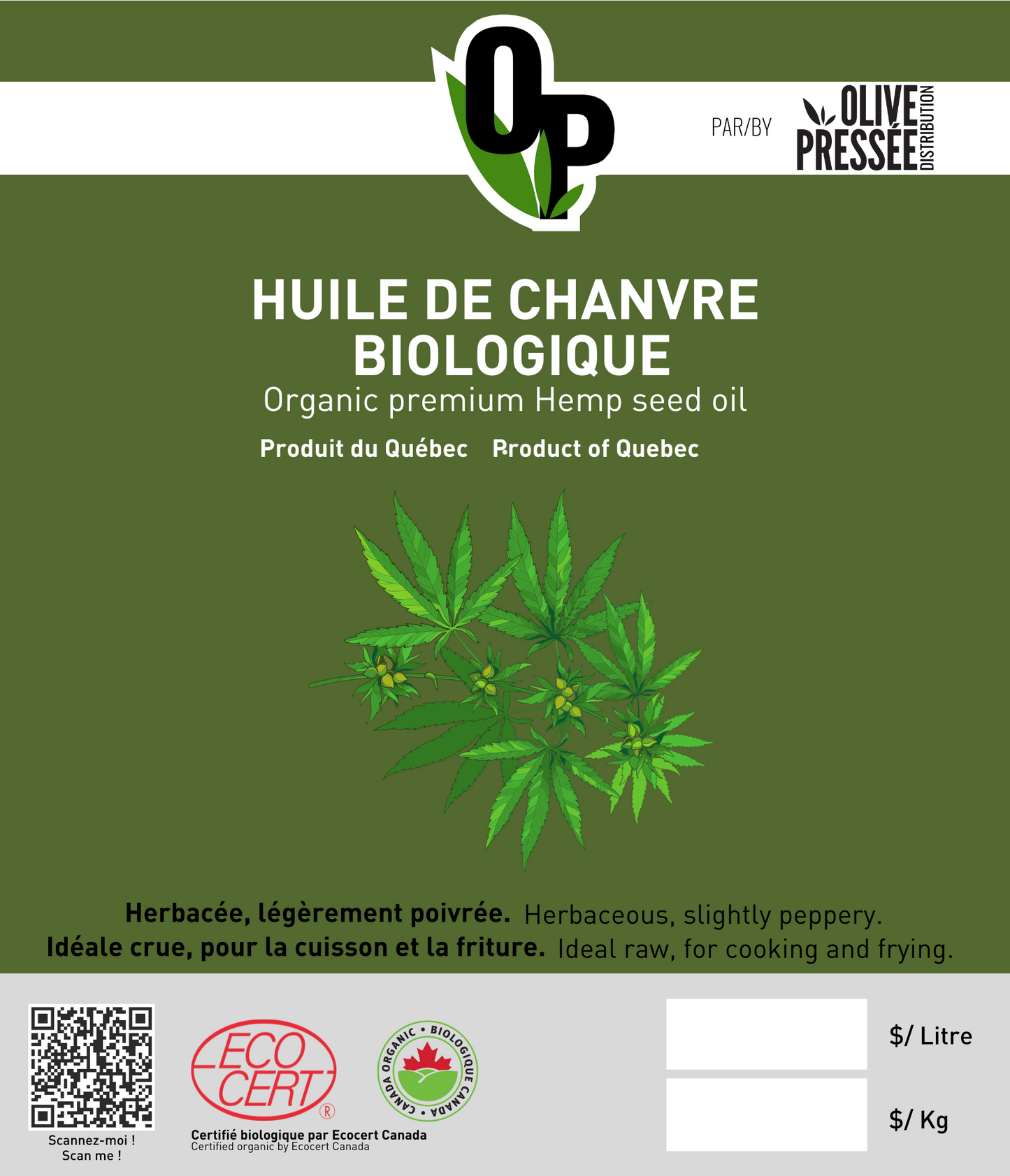 HUILE DE CHANVRE BIOLOGIQUE  / ORGANIC HEMP OIL