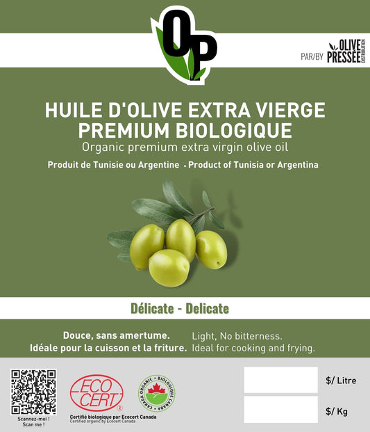 HUILE D'OLIVE VIERGE EXTRA BIOLOGIQUE DÉLICATE /  ORGANIC EXTRA VIRGIN OLIVE OIL DELICATE