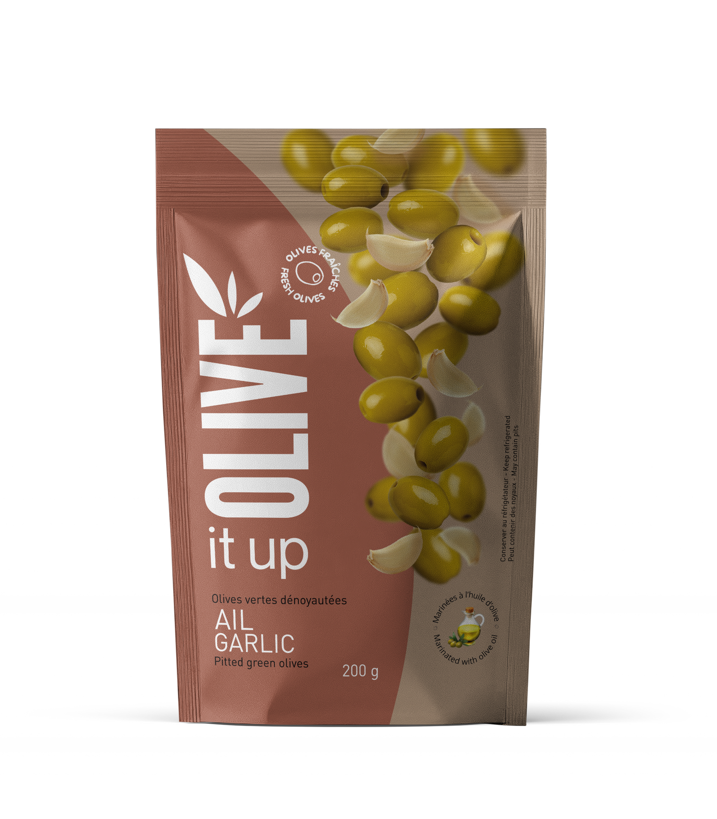 **MAINTENANT DISPONIBLE **Olives marinées Olive It Up 200g - Caisse  mixte de 25